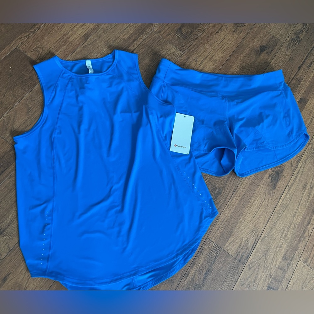 NWT Lululemon 2 pc Set Sculpt Tank (12) & matching shorts (14) Poolside color